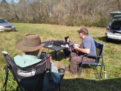 POTA - 20221103 - Crockford-Pigeon Mtn. WMA K-3742 today from the Estelle Trailhead field. Today Tony WA4TW with help from David KO4YQD made 37 contacts on 20 meters SSB with 19 P2P and 1 DX contact. Ed KM6UTC had 28 contacts on 40 meters digital with 1 DX. Allen KN4FKS just helped Tony chase parks. John KB4QXI overslept and was late arriving and was having vehicle electrical issues. While we were there Jeff N2YYP rode up on his horse and with two fellow riders and visited with us for a while.
