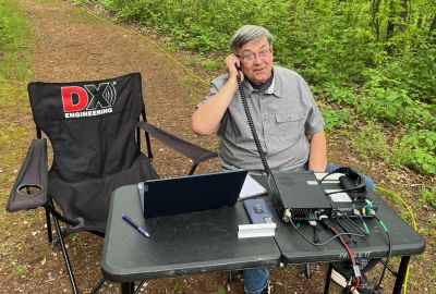 This Thursday we activated Johns Mountain WMA US-3758 from the Overlook site.

Allen KN4FKS set up his end fed half wave sloper antenna under the trees and Dan K2DTS warmed it up first. He made 20 contacts on 20 meters SSB. the band was wonky and contacts were either long or close. He had one in Alabama and one in California. Allen then used the same rig to make 21 contacts on 20 meters SSB with 7 P2P and 3 DX contacts which included a park to park in Bermuda before the rains came.

Danny AG4DW cranked up his rig using a vertical antenna and made 4 SSB contacts, 25 FT8 contacts and 2 FM contacts. With the two FM contacts on the 1.25 m band he accomplished a rather hard to get POTA award. The POTA N1CC award is obtained by making contacts on TEN bands in TEN different parks. He is the first of our crew to get this award, congratulations on all the hard work. John KB4QXI made 20 contacts on 20 meters with 16 P2P contacts and 2 Canadian DX contacts. 

The drive up the gravel road to the overlook is rough as usual but the mountain laurel bushes were in full bloom and made the trip a bit more bearable.

We seem to be in a springtime rain shower loop as every week we seem to be taking down antennas in the rain. Luckily none of the radio equipment has gotten wet. However antennas, coax and throw string need to be dried before the next activation. Hopefully the next activation will be a dry one. 

Again, congrats to Danny on the award. 
