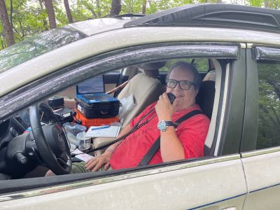 This Thursday we activated Johns Mountain WMA US-3758 from the Overlook site.

Allen KN4FKS set up his end fed half wave sloper antenna under the trees and Dan K2DTS warmed it up first. He made 20 contacts on 20 meters SSB. the band was wonky and contacts were either long or close. He had one in Alabama and one in California. Allen then used the same rig to make 21 contacts on 20 meters SSB with 7 P2P and 3 DX contacts which included a park to park in Bermuda before the rains came.

Danny AG4DW cranked up his rig using a vertical antenna and made 4 SSB contacts, 25 FT8 contacts and 2 FM contacts. With the two FM contacts on the 1.25 m band he accomplished a rather hard to get POTA award. The POTA N1CC award is obtained by making contacts on TEN bands in TEN different parks. He is the first of our crew to get this award, congratulations on all the hard work. John KB4QXI made 20 contacts on 20 meters with 16 P2P contacts and 2 Canadian DX contacts. 

The drive up the gravel road to the overlook is rough as usual but the mountain laurel bushes were in full bloom and made the trip a bit more bearable.

We seem to be in a springtime rain shower loop as every week we seem to be taking down antennas in the rain. Luckily none of the radio equipment has gotten wet. However antennas, coax and throw string need to be dried before the next activation. Hopefully the next activation will be a dry one. 

Again, congrats to Danny on the award. 
