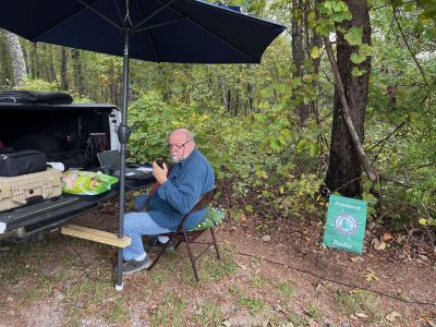 We activated Johns Mountain WMA US-3758 this Thursday October 9, 2025. The terrestrial weather was breezy and the space weather was great. The forest road up the mountain is getting worse but everyone made it in one piece. 

Danny AG4DW set up his vertical and worked 10 meters, He made 2 SSB contacts and 60 FT8 contacts. The band was open and he made 31 DX contacts!  Brazil, Dominican Republic (2) Germany (4) France (2) Haiti, Hungary, Italy (8) Kuwait, Netherlands (3) Reunion Island, Serbia, Slovak Republic, Slovenia, Spain, Sweden, Ukraine, Venezuela. Yes 10 meters was open.  

Allen KN4FKS set up his end fed wire and made 50 SSB contacts, 25 on 20 meters, 25 on 15 meters He had 8 Park to Park contacts and 5 DX contacts, Sweden (2) Grenada, Canada, and Slovenia.

John KB4QXI had 43 SSB QSO's on 20 meters using his roof mounted Hamstick. . He had 20 P2P contacts with 4 DX contacts, Canada (3) and Sweden. His contact SM3NRY did the heavy lifting on the QSO to Sweden. Check out his antenna farm on his QRZ page. 

Dan K2DTS set up his tripod vertical and made 28 SSB contacts on 20 meters with 28 P2P. After that he made 9 FT8 contacts and like everyone else made a DX contact to Sweden. 

We had several visitors at the overlook, first two large C-130 cargo plans practicing low level flying came directly over us. You almost wanted to duck they were so low. Later Jeff N2YYP showed up on horseback with several of his horseman friends and we enjoyed talking to them about POTA and the NW Georgia mountains. Then some tourists from NE Georgia came by. They had come over on a trip to see the waterfalls of the area. Finding out they are all DRY they changed plans to visiting vistas that brought them to Johns Mtn. For waterfalls we advised them to come back next spring. They were interested in our POTA radios and how far we had talked from the overlook. 

It was a fun day of radios, peanut butter sandwiches and now a staple Danny's salty roasted peanuts. 
