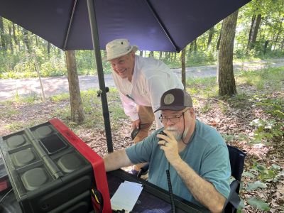 Our plan worked for once. This week we activated Pigeon Mountain US-3742 from the South Brow site. It was nice and shady, a light breeze blew and it never really got that hot. The bands also cooperated enough to make it a fun day. 

Allen KN4FKS set up his end fed wire as a sloper and worked 40 meters SSB. He made 47 contacts with one Park to Park and no DX. A useful accessory for POTA this time of year is a small clamp on 12 volt fan.

Danny AG4DW set up his POTA Performer 17 ft vertical and made 69 total contacts. 21 SSB contacts on 20 meters, then 41 FT8 contacts also on 20 meters. Then he made 7 FT8 contacts on 15 meters. He had 4 P2P contacts and DX to Canada (5) Cuba, France, and the Netherlands.

Jim K4WWE set up his Horizon Antennas Vertical Dipole and made 11 contacts for a successful activation. 

Doug W4LAW came by to check on us and provide some adult supervision. 

It was a fun day proving you can actually successfully activate a park in the summer heat if you pick your spot carefully. 
