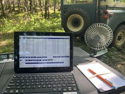 Our plan worked for once. This week we activated Pigeon Mountain US-3742 from the South Brow site. It was nice and shady, a light breeze blew and it never really got that hot. The bands also cooperated enough to make it a fun day. 

Allen KN4FKS set up his end fed wire as a sloper and worked 40 meters SSB. He made 47 contacts with one Park to Park and no DX. A useful accessory for POTA this time of year is a small clamp on 12 volt fan.

Danny AG4DW set up his POTA Performer 17 ft vertical and made 69 total contacts. 21 SSB contacts on 20 meters, then 41 FT8 contacts also on 20 meters. Then he made 7 FT8 contacts on 15 meters. He had 4 P2P contacts and DX to Canada (5) Cuba, France, and the Netherlands.

Jim K4WWE set up his Horizon Antennas Vertical Dipole and made 11 contacts for a successful activation. 

Doug W4LAW came by to check on us and provide some adult supervision. 

It was a fun day proving you can actually successfully activate a park in the summer heat if you pick your spot carefully. 
