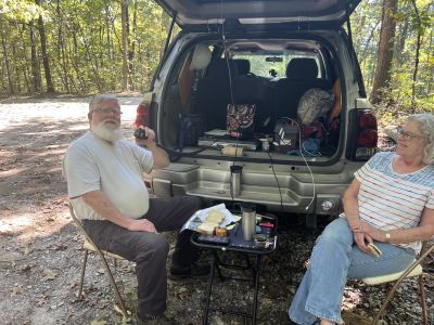 Thursday was POTA day. I had not been out in a while and it was good to get back on the bands in the big woods. We activated a three-fer, Prentice Cooper State Forest US-5499, Prentice Cooper Wildlife Management Area US-3791 and Wilson Cumberland Trail State Park US-2955, The three POTA intidities come together at one small trailhead / picnic area on the huge forest. 

Ed KM6UTC used his back seat shack and the ATAS auto adjust antenna and Made 34 FT8 contacts on 20 meters, 27 FT8 contacts on 30 meters 16 FT8 contacts on 17 meters and 17 FT8 contacts on 12 meters. For Ed jumping around the bands is easy with the Yaesu ATAS system. He had DX contacts to Canada, Dominican Republic, France, Germany, Italy, Spain, Belgium, El Salvador, Azores, Puerto Rico, Belize, and Venezuela.

Danny AG4DW had 140 total contacts using his elevated radial vertical antenna system.  On 40 meters he had 27 SSB contacts and 4 FT8 contacts. On 20 meters he had 75 SSB contacts and 18 FT8 contacts. He finished up on 15 meters with 16 FT8 contacts. He had 18 DX contacts with 13 Canadian contacts then 2 Itilians, Cuba, Spain and Luxembourg.  

Allen KN4FKS Had 54 total SSB contacts using his end fed wire antenna. He had 41 contacts on 40 meters and 13 contacts on 20 meters. He had 22 Park to Park contacts and an unusual contacts with Big Foot. A special event station W8I  was Big Foot on the radio!. Also of note was a Park to Park from Dom NC4XL in costal North Carolina. Dom has 1077 activations and an absolutely astonishing activator contact total of 262435. That's two hundred sixty two thousand plus contacts. WOW !!!

Barry W4LKT came by with his wife and set up his 20 watt Radioddity radio into a trunk lip mounted mobile antenna. !0 meters was just not happening for him or anyone else for that matter. Motivation to get that General upgrade and bring some other bands and some power into the POTA game.  

Micha KO4MPH avoided the RF crash of the trail head and set up a short distance away down the road using his G-90 and his drive over mast with a ham stick dipole. He made 20 SSB contacts with 19 Park to Park contacts. One contact was a Seven-fer. On the National Mall in Washington DC there is one place where this is actually possible. 

It was a wonderful day in the big woods with several hikers using the trailhead taking a moment to see what we were doing with our strange radio stuff. Handed out several POTA brochures and TSARC fact sheets. 

