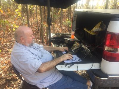 We activated Cloudland Canyon State Park US-2169 from the Ascalon Trailhead location this past Thursday Oct 31 2024.

Danny AG4DW, John KB4QXI, Dan K2DTS, Allen KN4FKS and new General Dave KQ4GLQ all showed up. Allen got Dave's logging software set up for POTA, Danny had a cold so he operated digital only, John cranked out the SSB contacts on the Ham Stick and realized his new 110 v inverter was very NOISY!  Dan made several contacts with his vertical and used some jumper cables to create elevated radials. Wonderful idea and they come with handy clamps to attach them to the antenna base. 

We also discovered that those fancy electric bicycles come with a ton of electric motor noise. You find out these things by activating at a popular trailhead. Horses however have no electric noise but can create hazards to laying out radials.

BTW only Danny AG4DW sent me any contact information. He had 50 contacts, all FT8 Mostly on 15m but a few on 30m and 10m. He had 19 DX contacts. Austria, Belgium, Canada 2, Dominican Republic, Russia, Germany, France, Hati, Hungary, Netherlands 2, Northern Ireland, Norway, Poland, Puerto Rico, Spain 2, and Switzerland. 
