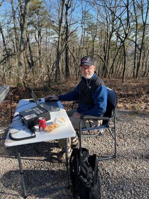 We activated Johns Mountain WMA US-3758 Thursday afternoon and the sun was out. However the wind was howling and the temperature was dropping fast. Setting up antennas got everyone chilled then it got worse.

We had an old friend Dean Harris KK4BE join us for the activation and he set up outside on a table. John KB4QXI and Allen KN4FKS set up inside their vehicles to escape the wind. Dean quickly realized sitting outside was just too cold. While he was moving into his truck cab the wind blew over his folding chair.

John KB4QXI operated on 20 meters SSB using his Hamstick on top of his car. He made 105 contacts with 11 Park to Park contacts and 4 Canadian DX contacts. Dean KK4EB used his end fed sloper and made 22 contacts on 10 meters. two were P2P and 4 DX to Germany, Brazil, Argentina, and Wales. Allen KN4FKS used his vertical with the single long counterpoise to make 31 contacts on 15 meter SSB with 3 P2P and 6 DX contacts to Mexico, Puerto Rico, Alaska, and 3 Canadians. 

It was a fun day but challenging due to the weather but we POTA'd on!
