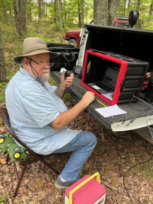 We activated Pigeon Mountain WMA  US-3742 this Thursday June 5 2025. We set up at the South Brow road site. Without an audience I am deadly accurate with my arborist throw bag putting a string up over a high limb to set up the end fed halfwave wire antenna. If anybody else had been there and watching it would have taken six throws.

After getting set up I quickly made several Park to Park contacts on 20 meters SSB. Danny AG4DW arrives and was followed soon thereafter by the DNR area manager in his big tractor and mower. Luckily my sloper antenna was just high enough to clear the tractor cab to allow him access to the field he was to mow.

Danny set up his Pota Performer vertical antenna and made 15 SSB contacts on 40 meters then 8 FT8 contacts on that band as well. He shifted to 15 meters FT8 and made 17 more contacts bringing his total for the day to 50 contacts with two DX contacts 1 to Spain and 1 to the Dominican Republic.

Allen KN4FKS finished the day with 60 contacts on 20 meters SSB with 20 Park to Park contacts and just to Canadians for DX. So after 70 activations Allen is approaching a triple KILO for Pigeon Mountain WMA current total is 2941 leaving only 59 to go. 

The South Brow site is nice and shady and being on top of the mountain our antennas are certainly high. Before we left the DNR Game Warden guy stopped by and we chatted with him for a while. Nice fellow. The view from the Hood Overlook on the way out was a bit hazy but still impressive. Another fun day in the big woods doing POTA!

Dan K2DTS couldn't make it to Pigeon Mountain Thursday but was able to sneak in a quick activation at the Chickamauga Battlefield US-0716. In the hour he had he set up made 2 SSB and 8 FT8 contacts for a successful activation with 2 DX contacts to Cuba and Canada. He then packed everything away and was only there for an hour. We are blessed with lots of easily accessible parks near us.

On Friday John KB4QXI was in Helen GA for a meeting and eased down to Hardman Farm State Historic Site US-3718 and fighting local QRN made 25 quick SSB contacts on 20 meters. He gave up when the noise floor exceeded S-9 level. Sometimes noise just jumps up and bites you. Especially at some parks, RV power inverters, noisy solar panels, LED parking lot lights, etc. 

Anyway fun was had for a while and that's what POTA is about. 

